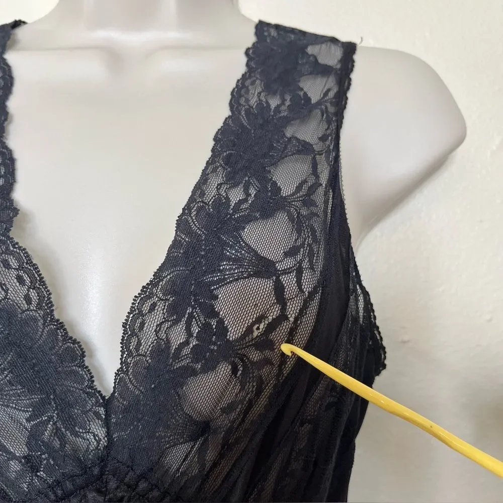 Vintage Texsheen Black Lace Nylon Long Nightgown Peignoir Chemise Women Small - Picture 8 of 14